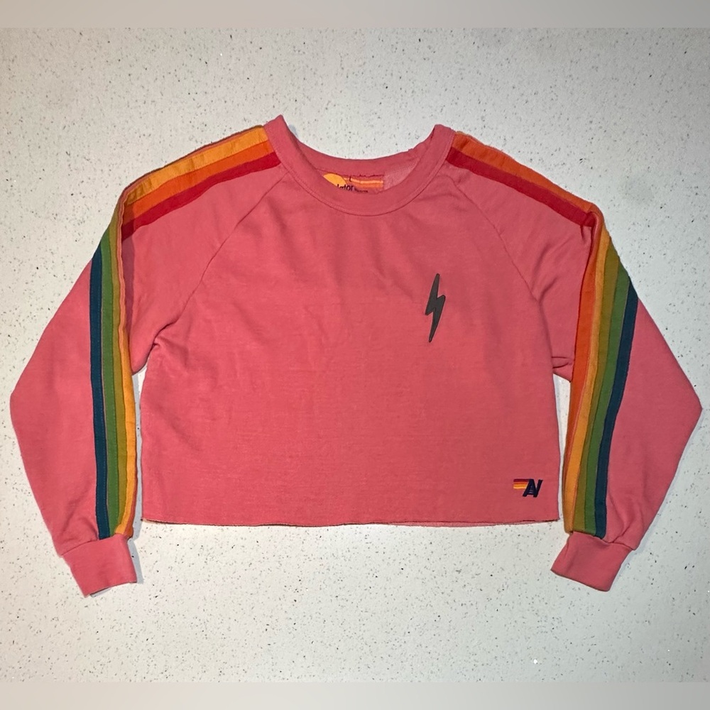 Aviator Nation EUC BOLT EMBROIDERY CLASSIC CROPPED CREW SWEATSHIRT 5 STRIPES - Picture 12 of 13
